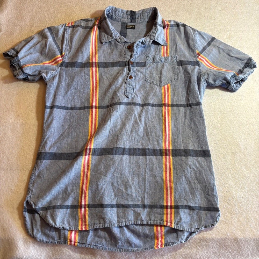 Burkman Bros Mens Short Sleeve‎ Plaid Shirt Casual Button Up Blue Size Small